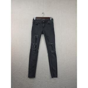 American Eagle Super Stretch Distressed Rose Embroidered Jeans Size 4